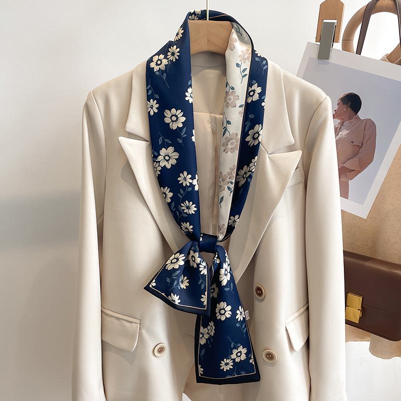 50 Color New Women Silk Feel Printed Design Scarf Shawl Fashion Luxury Long Narrow Small Silk Scarves Ladies Headband Headscarve