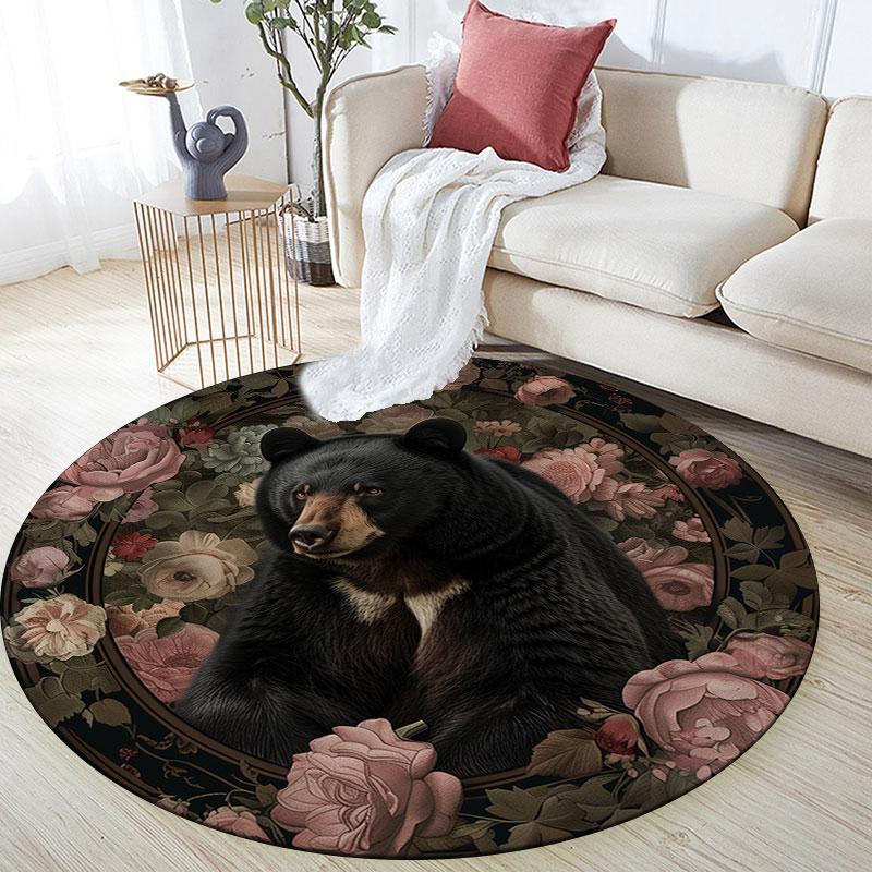Bear Pattern Round rug,Carpet Rug for Living Room Bedroom Playroom ,Non-slip Floor Mat,Holiday Gifts and Birthday Gifts.