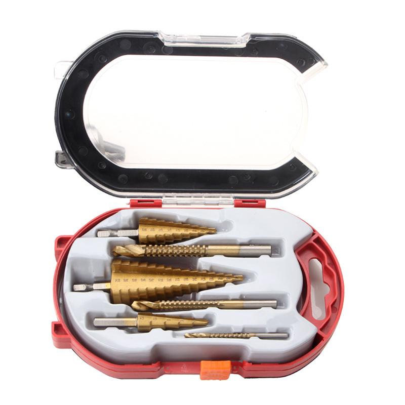 6pcs Titanium-Coated Step Drill Bit Set 4-12/4-20/4-32mm and 3/6/8mm Suitable for Glass Versatile Woodworking and Metal Drilling