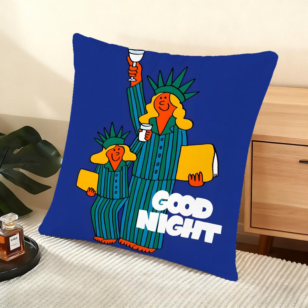 Flat Illustration Cushion Cover Silky Short Plush Home Sofa Cushion Cover - Invisible Zipper Home Decoration
