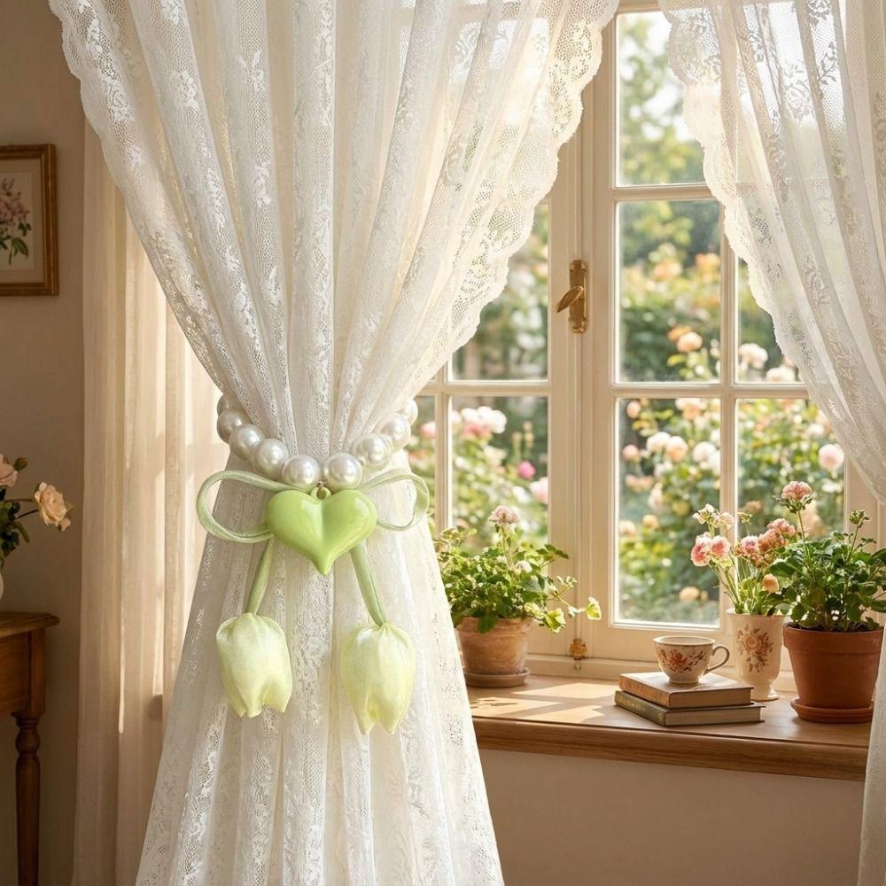 Decorative Flowers Curtain Straps Adjustable Pearl Curtain Buckle Tulip Gauze Curtain Tie Bedroom