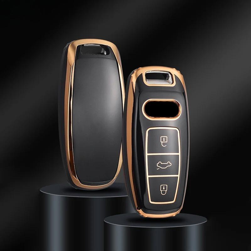 Fashion TPU Car Remote Key Case Cover Shell  for A6 A7 A8 E-tron Q5 Q8 C8 D5 Gold Edge Design Protector Fob Car Accessories