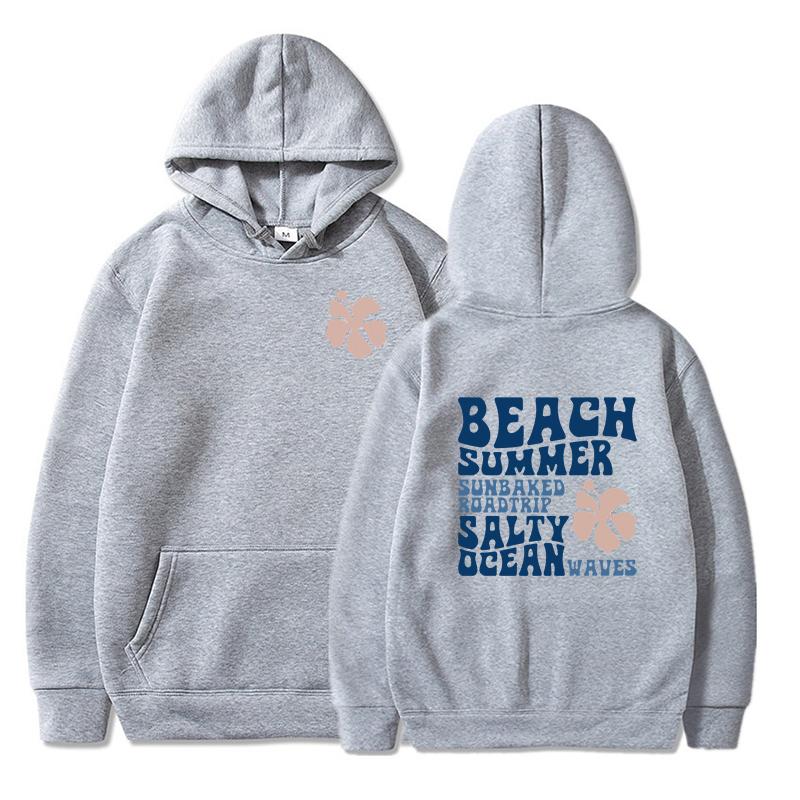2024 Mode Floral Buchstaben Hoodie Damen Strand Sommer Salzig Ozeanwellen Grafik Kapuzenpullover Locker Langarm Ästhetik Sweatshirts