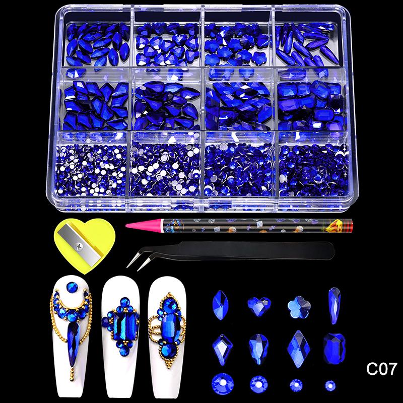 

12Grid Роскошные кристаллы AB розовые стразы для дизайна ногтей Подвески Бриллианты Ювелирные изделия Драгоценные камни Форма Маникюрный набор Украшения Аксессуары