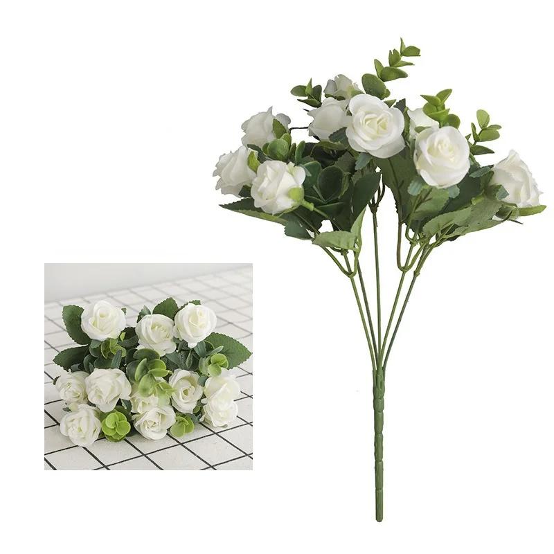 

Simulation Fake Flower Rose Wedding Table Home Decoration Korean Small Clear Small Bouquet Simulation 5 Fork 11 Rose Bouquet white,1 bunch