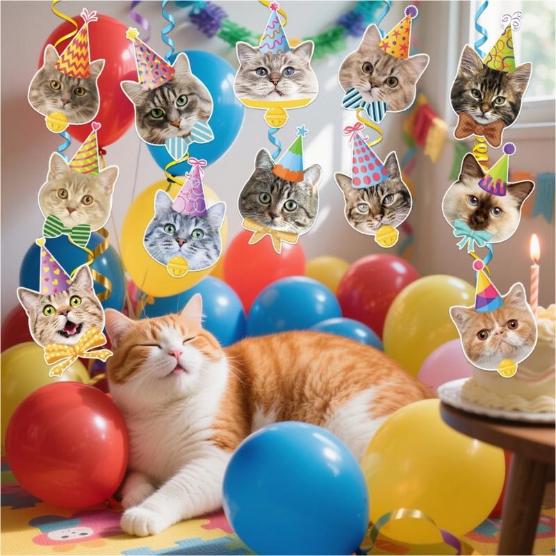 Set of 12 Kitten Swirls Ornament Ceiling Decoration Hanging Ornament for Animal Birthday Home Party Decoration