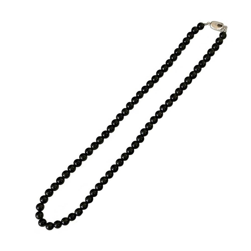 Copper Gold Black Agate Necklace Silver Plated Coin Buckle Chokers Imitation Pearl Necklace Women