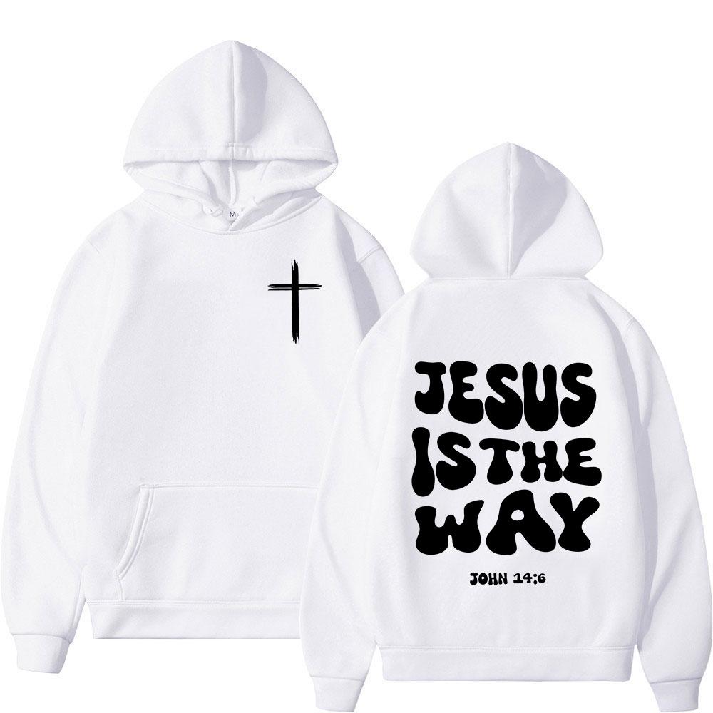 Christian Jesus Is The Way Bible Verse Hoodies Men Women Clothing Fashion Retro Sweatshirts Fleece Casual Long Sleeves Pullovers