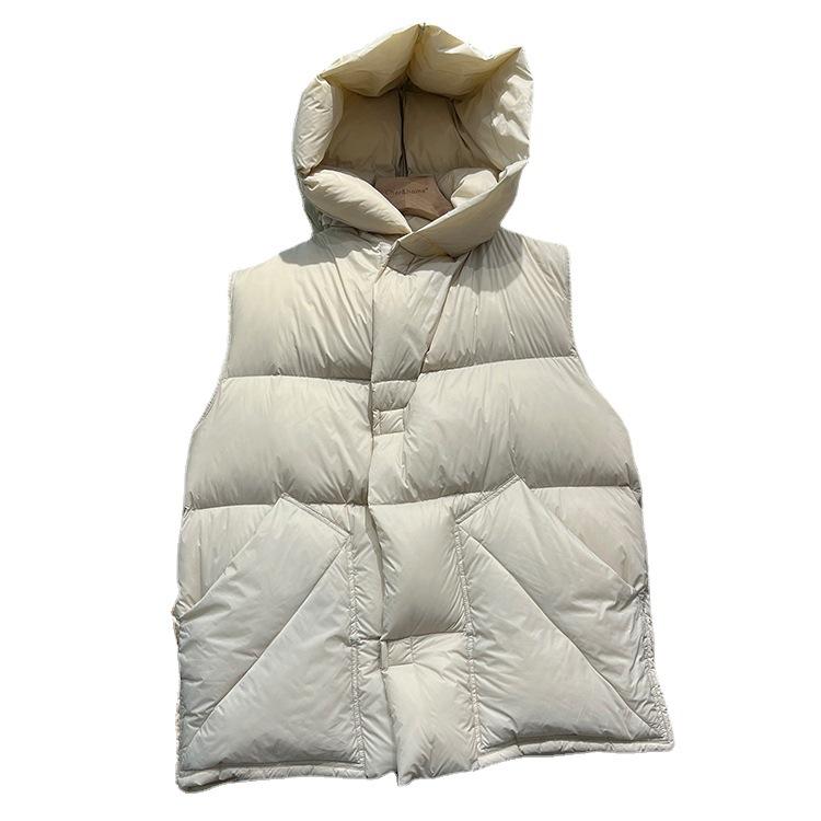 Autumn and winter down vest women's loose hooded thickened white duck down fashion casual vest vest vest tide