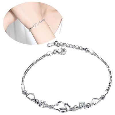 Women Bracelet Heart To Heart Cubic Zirconia Birthstone Alloy Bracelet Christmas Gifts Wrist Accessory