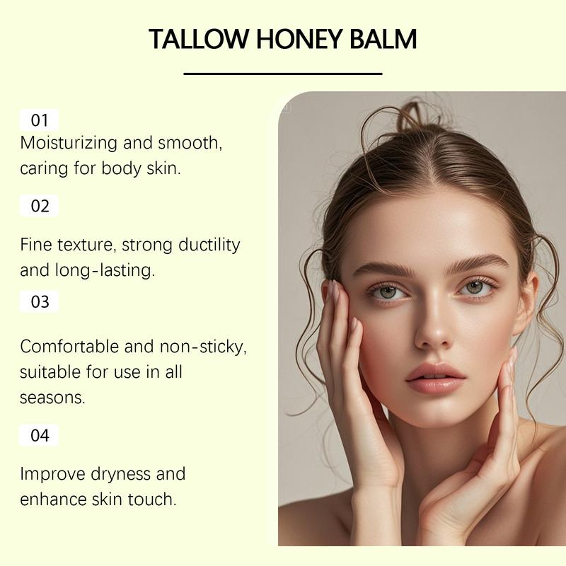Organic Beef Tallow Honey Balm Lock Moisture Soften Rough Skin Smoother Texture Natural Formula Face Body Moisturizer