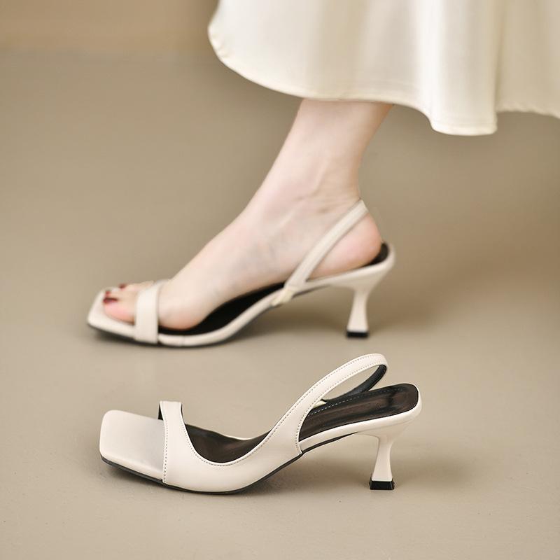 Niche high-heeled sandals shoes summer 2025 new square head thin heel empty skirt single shoes