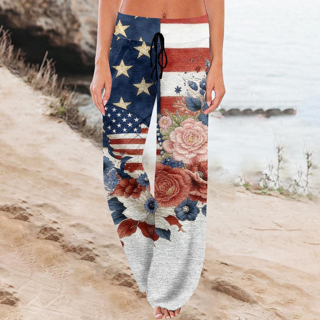 Women's Fashion Loose-Fit Drawstring Elastic Waist Casual Printed Pants