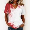 Haut pull décontracté pour femme à col en V, manches courtes, imprimé graphique Halloween, coupe ample, t-shirt léger pour un usage quotidien
