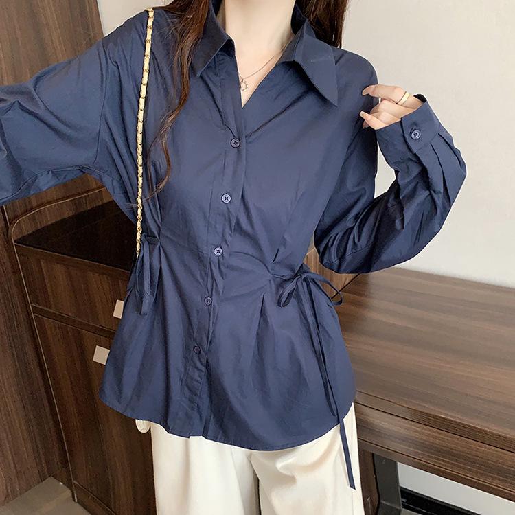 

Plus Size Women s Slimming Tie-up Waist-Cinch Fashion Shirt L королівський синій колір