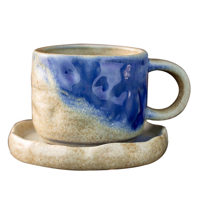 Retro Ceramic Kiln-Glazed Mug & Saucer - Customizable Logo