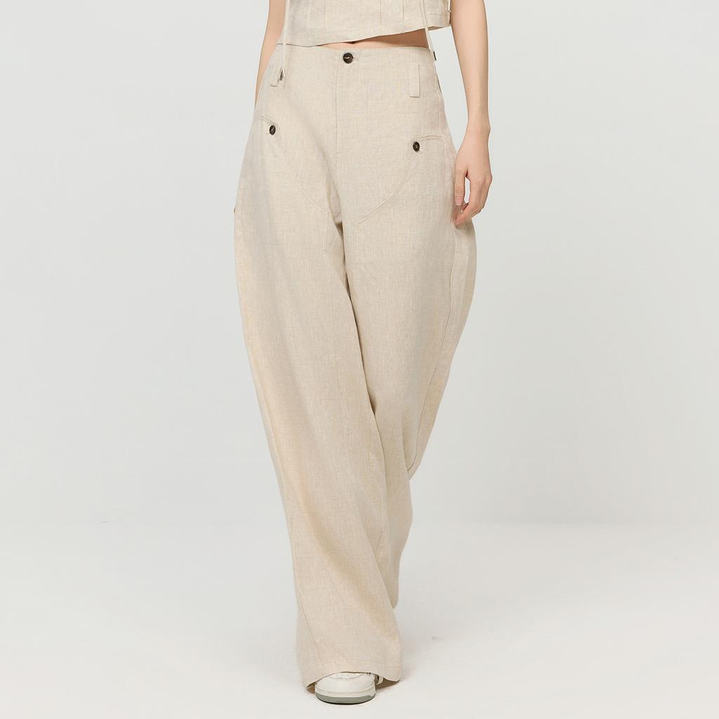 [Same As In the Mall] Fashionable Workwear Style High Waist Hanging Wide Leg Pants Spring and Autumn Style Simple Basic Linen Casual Pants