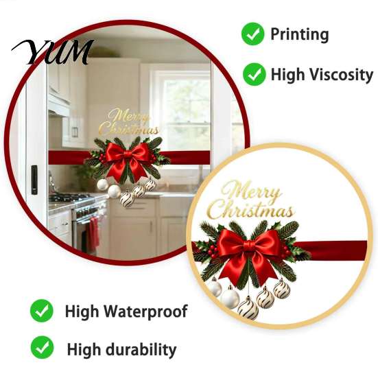 Waterproof Christmas Wall Art Gold Merry Window Clings, Decorative PVC Decals for Holiday Glass Home Decor, Removable Stickers Storefront Bows Windows