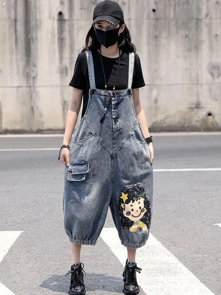 Tuta Larga in Denim Harlan Lavata a Strada Personalizzata Estiva Sottile Moda Gamba Dritta