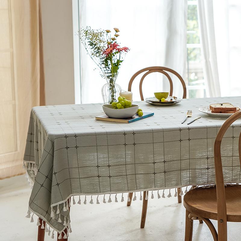 Tablecloth Decorative Cloth Meal Cotton And Linen Small Fresh Fabric Square Plaid Tablecloth Waterproof Coffee Table Cloth