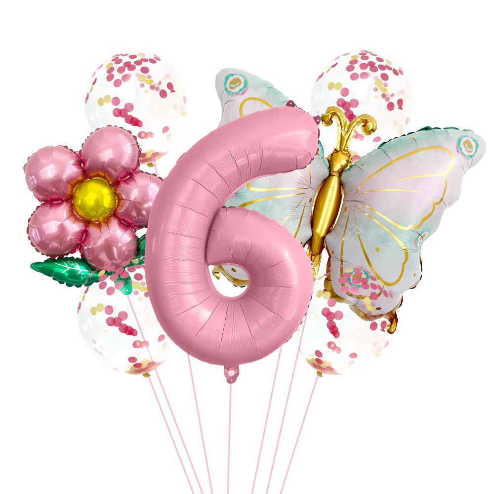 Butterfly 32 Inch Digital Flower Aluminum Film Balloon Set Baby Birthday Balloon Party Decoration Scene