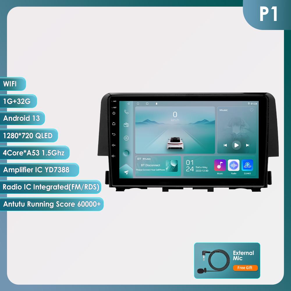 

Hizpo Интеллектуальное 7862 Авторадио Android 14 Carplay Автомагнитола Радио для Honda Civic 2016 2017 2018 Мультимедийный плеер Навигация GPS 2Din 4G Аудио P1 4Core 1G 32G