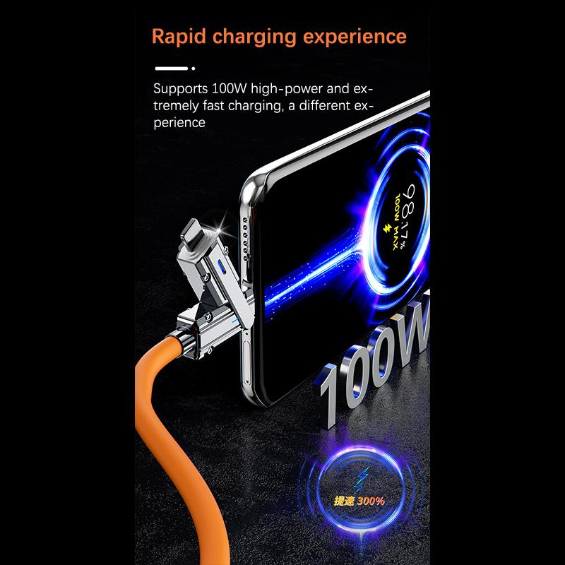 100W 2 In 2 Pd Fast Usb Cable For Huawei/Honor Retractable Portable 4 In 1 Micro Usb Type C Charger Cable For Iphone Samsung