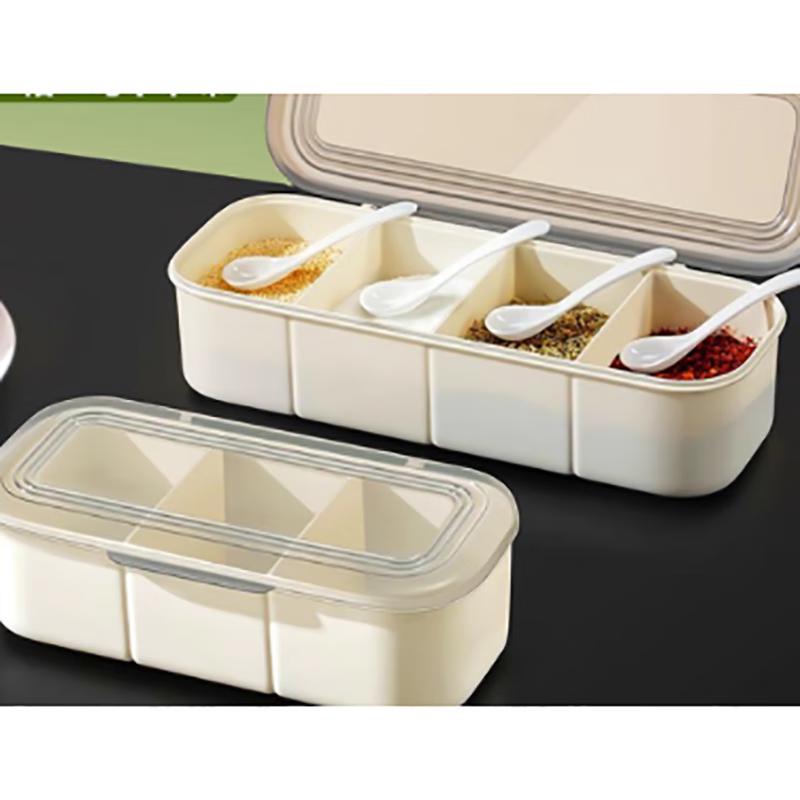 Muke Four-Compartment Plastic Seasoning Box with Spoons