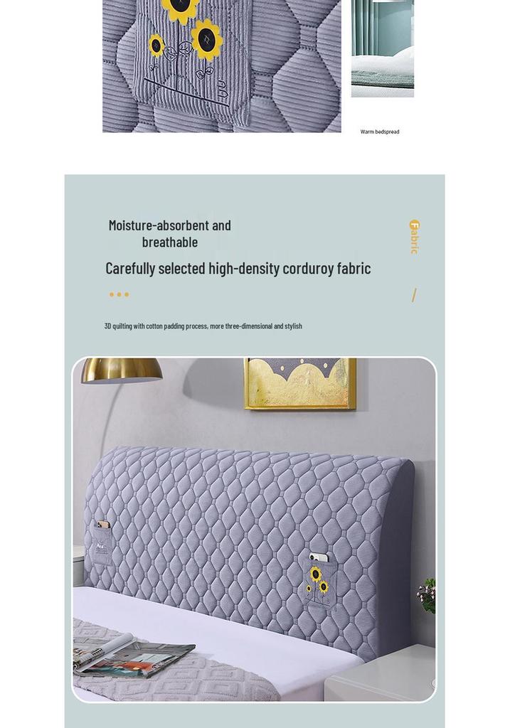 Modern Quilted Corduroy Upholstered Headboard Cover with Backrest