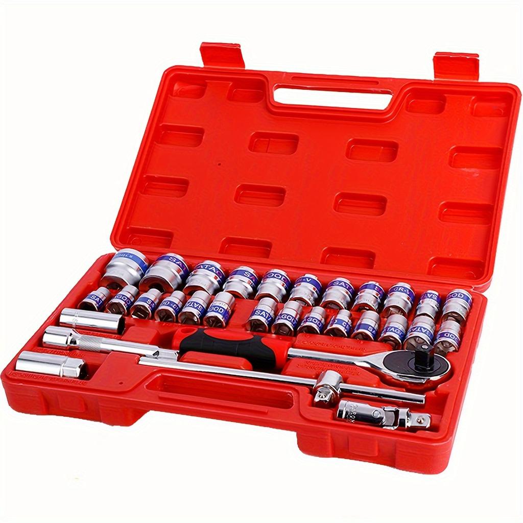 32 Pcs Mechanics Tool Set and Socket Set, 1/2"  Drive Deep and Standard Sockets, Ratchet Wrench Set, Mechanic Tool Kits
