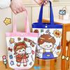Kinder Leinwandtasche Süßes Cartoon Mädchen Junge Muster Tragetasche Rosa Blaue Kante Wiederverwendbare Tragetasche für Kinder Schulausflug Picknick Einkaufen