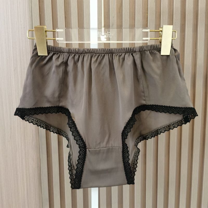 

Women s Underwear 100 Mulberry Silk Silk Elastic Mid-Waist Breathable Plaid Sexy Women s Antibacterial Triangle Lace Shorts Dark brown 2XL