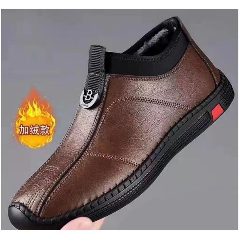Shoes Men's New Soft-soled Men's Casual Leather Shoes Fleece Warm High-top Simple and Fashionable Men's Shoes