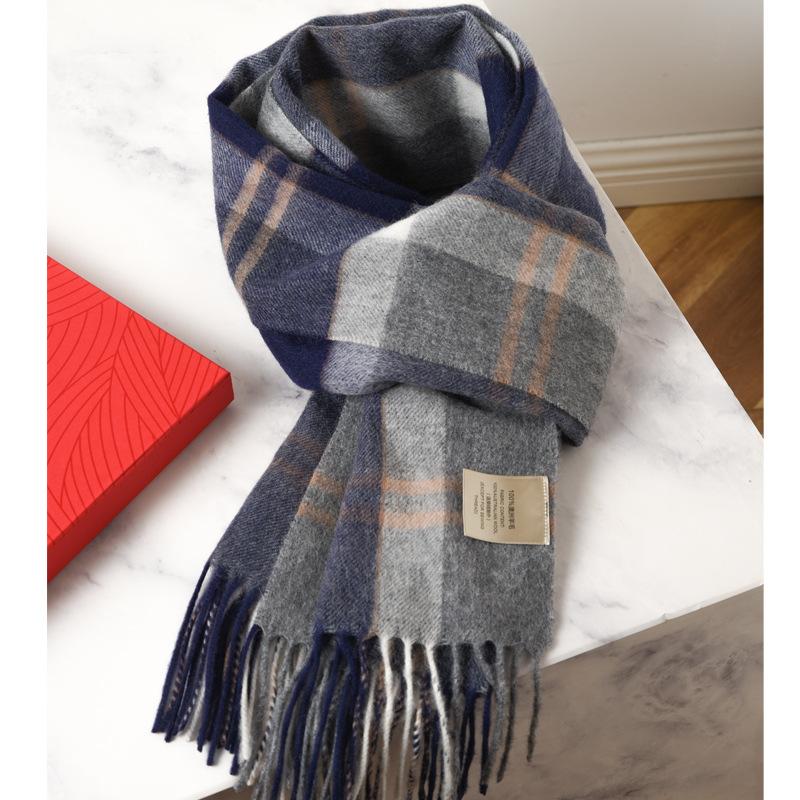 100 pure wool scarves for men and women, winter high-end new plaid scarves, gifts for couples