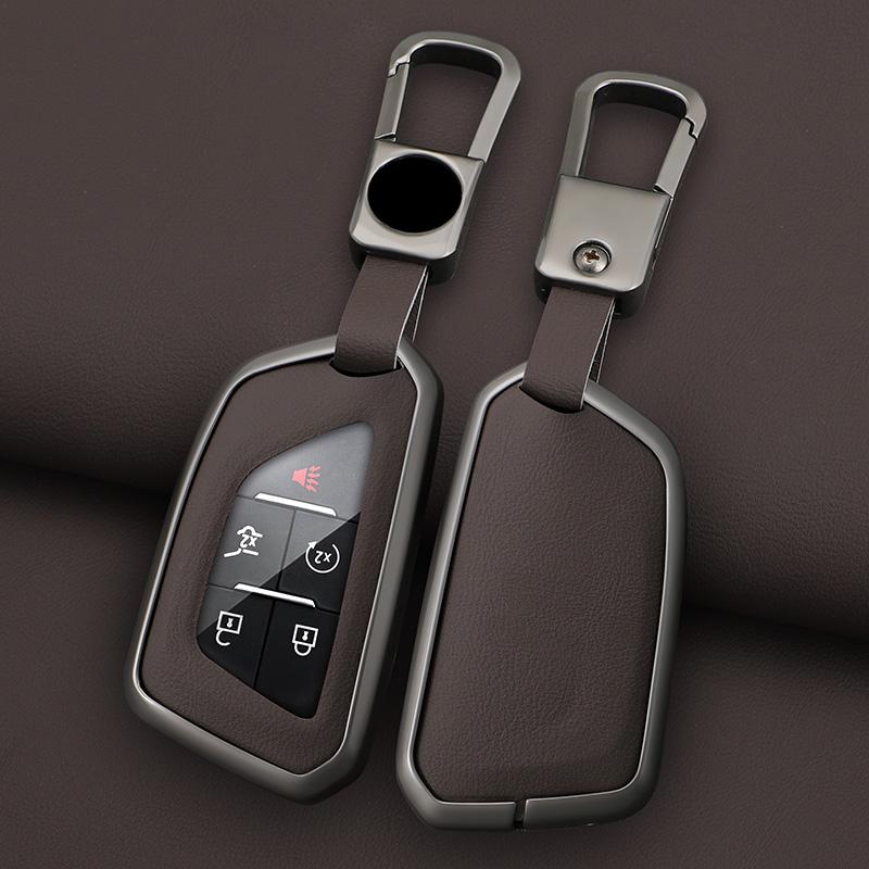 Zinc Alloy Leather Car Key Case Case For Cadillac Escalade Atsl Xt5 Ct5 Xt4 Xt6 Ct4 Ct4-V Xts Ct6 C8 Key Case Car Key Guard Case