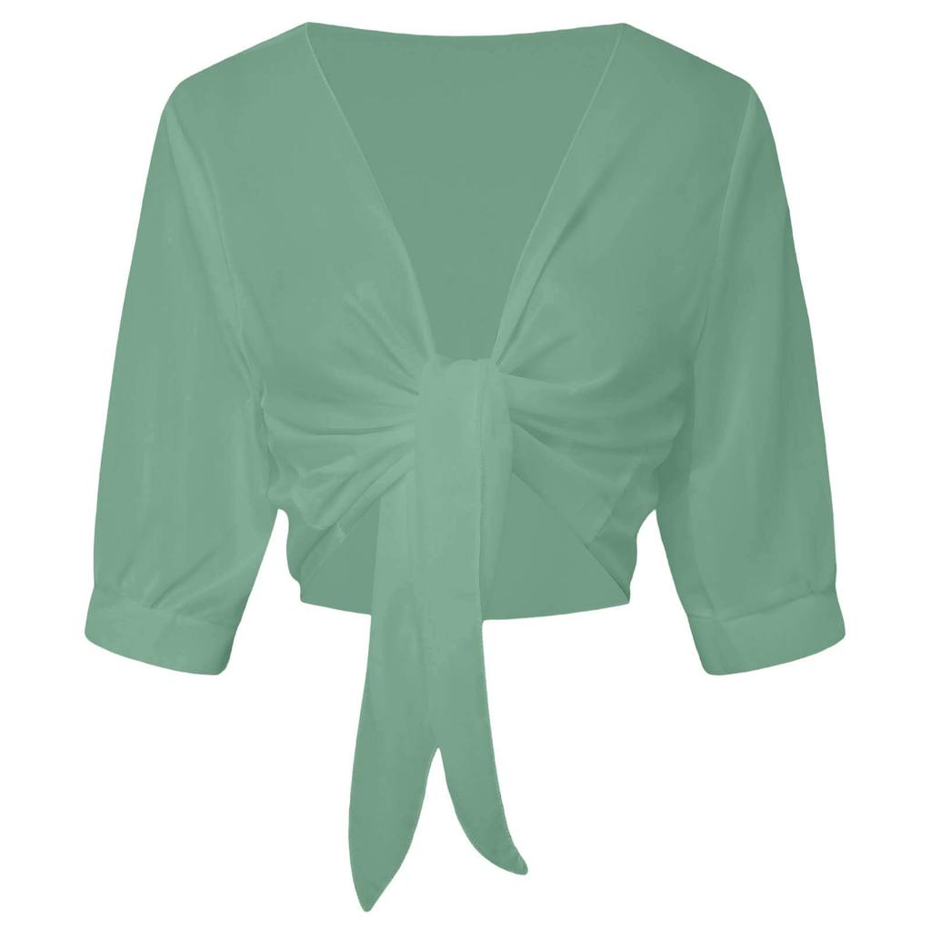 Damen 3/4 Ärmel Weiches Strandhemd Chiffon Transparentes Oberteil Vorne zum Binden Leichte Bluse Lässiger Lockerer Schnitt Sommer Cover Up