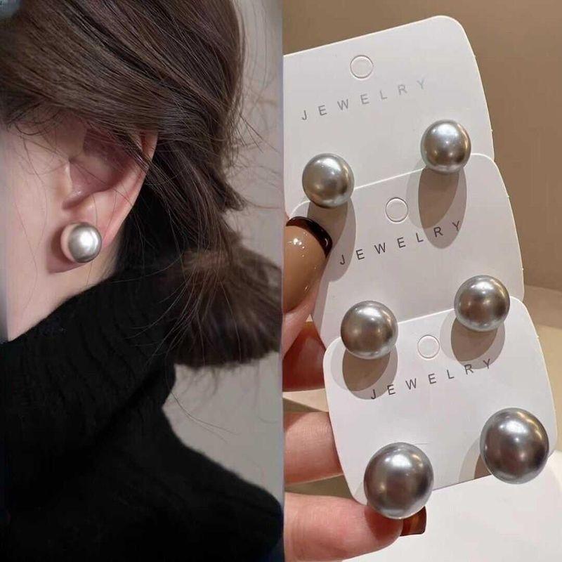 

New Arrival Temperamental Cold Style Easiest for Match Flat round Gray Pearl 925 Silver Stud Earrings Pure Color Simple and Small Earrings Women Grey oblate pearl earrings 10+12 2 pairs