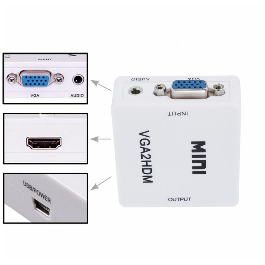 1080P HDMI til VGA-konverter med lyd VGA til HDMI-konverter HDMI-adapter for projektor DTV TV HDVD bærbar PC