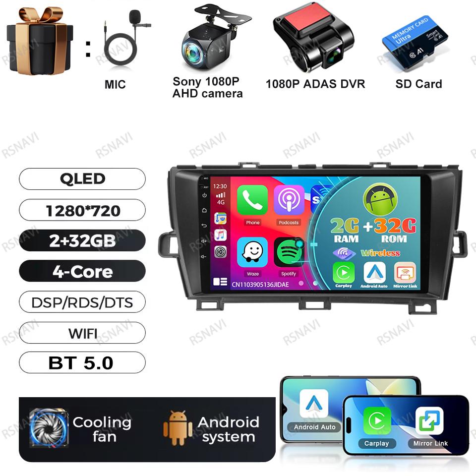 Car Radio Android 16 For Toyota Prius XW30 2009 - 2015 LHD BT DSP Viedo Player GPS Autoradio Multimedia 4G LTE QLED Head Unit
