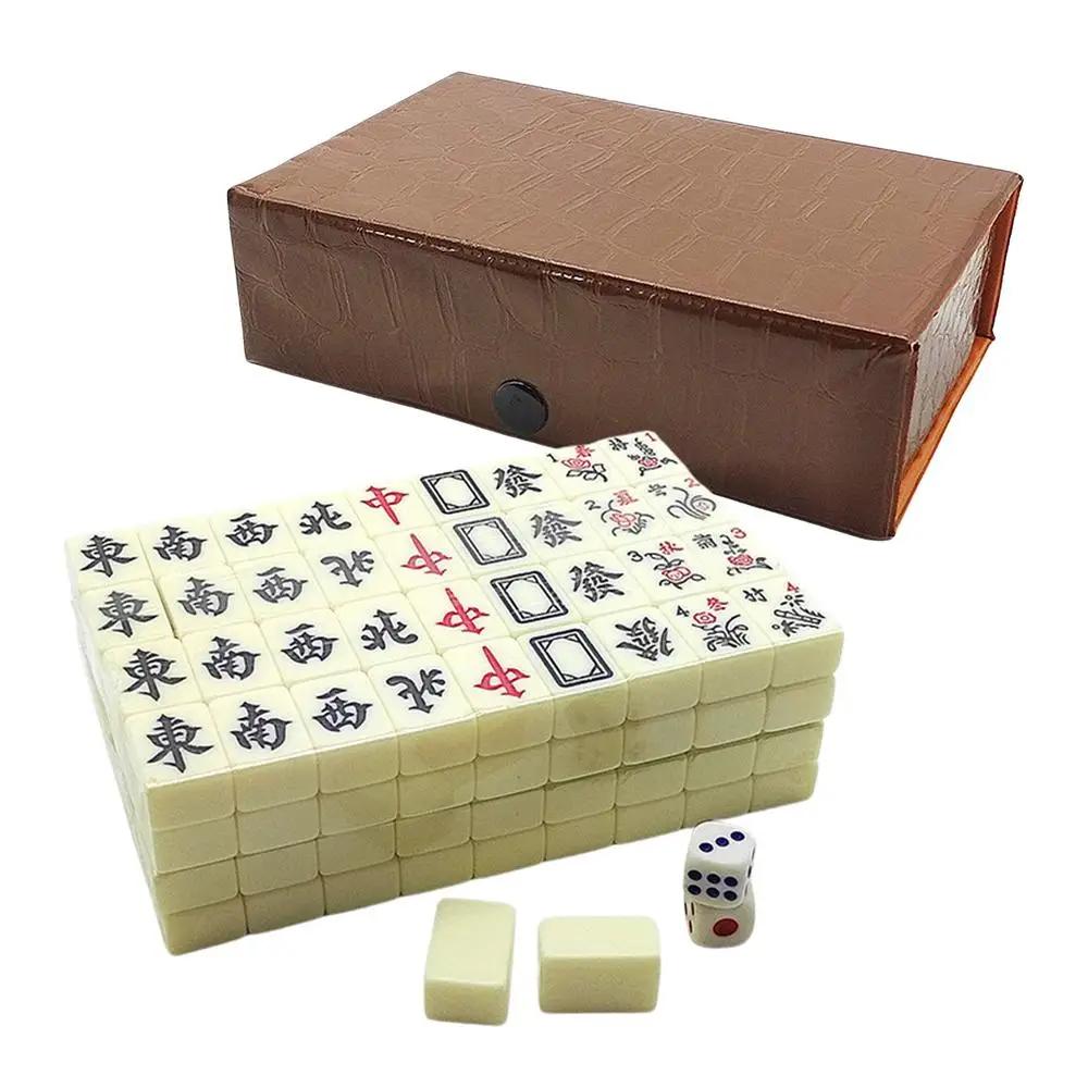 Chinese Mahjong Game Set 144 White Engraved Mini Tiles For Family Gathering For Chinese Style Game Play Family Leisure Time