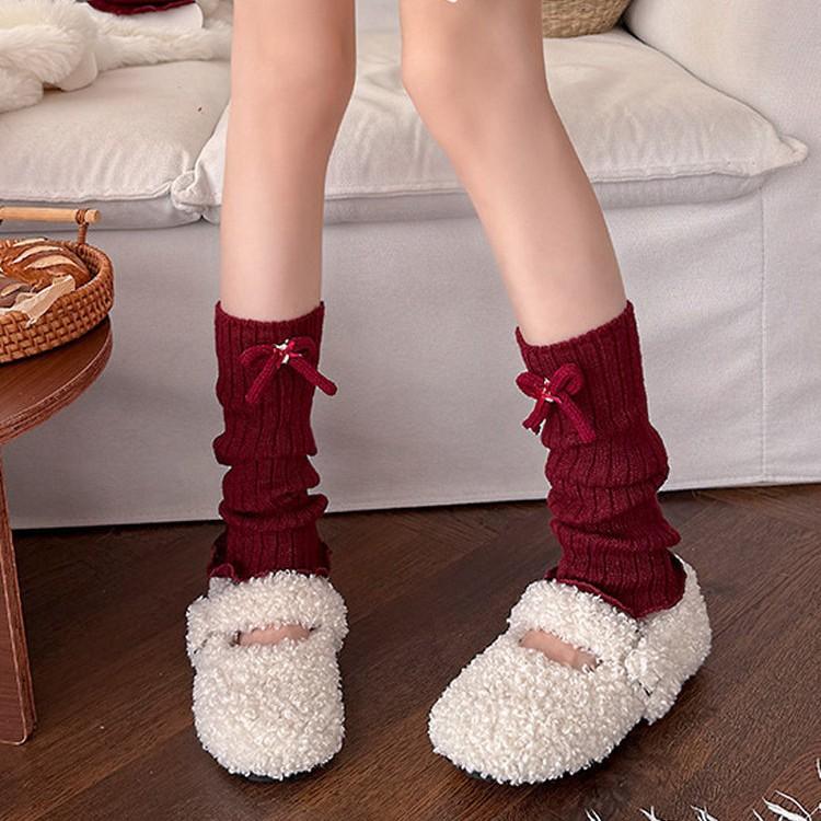 Autumn And Winter Stacking Socks Cover Women'S Knitted Warm New Year Atmosphere Tube Leg Guards Leg Cover Sweet Butterfly Boneless Calf Socks