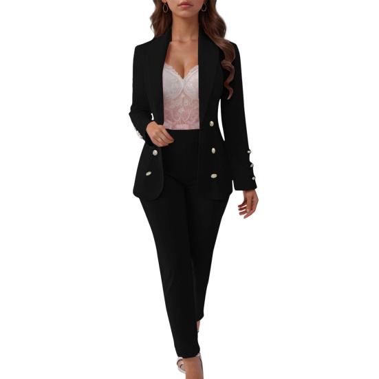 Dámský kalhotový kostým Set dvouřadé sako 2 kusy Businessový outfit Dámský kancelářský pracovní sako a kalhoty set