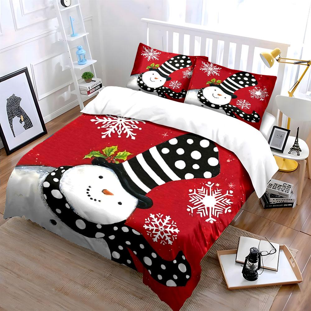 Snowman with Polka Dot Hat Bedding Duvet Cover Set Duvet Cover Pillowcases  (1*Duvet Cover 2*Pillowcases, Without Duvet Insert)