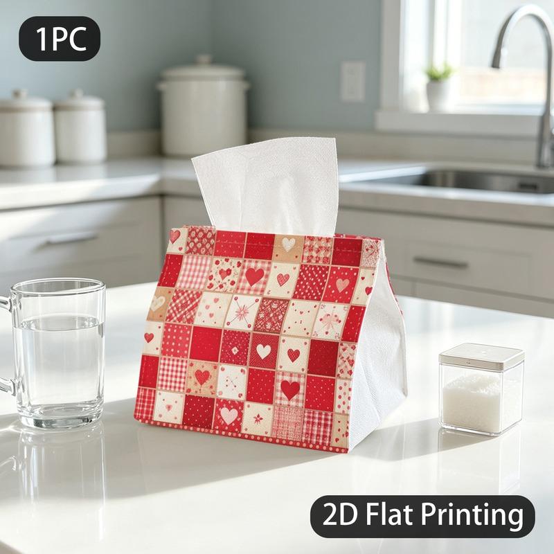 1pc Tissue Box, Patchwork Romantic Heart Decor Pattern, 2D Flat Printing, Dust Blocking, Built to Last, Tissue Pouch, for Daily Use