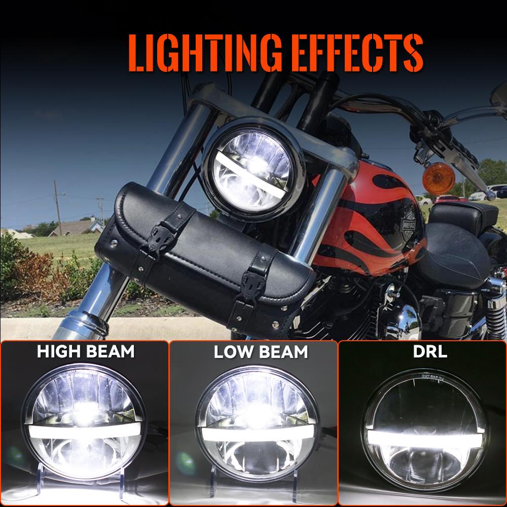 5.75 Inch Motorcycle Led Headlight with Halo Ring White DRL Angel Eye for Dyna Sportster Softail 5 3/4"Headlamp