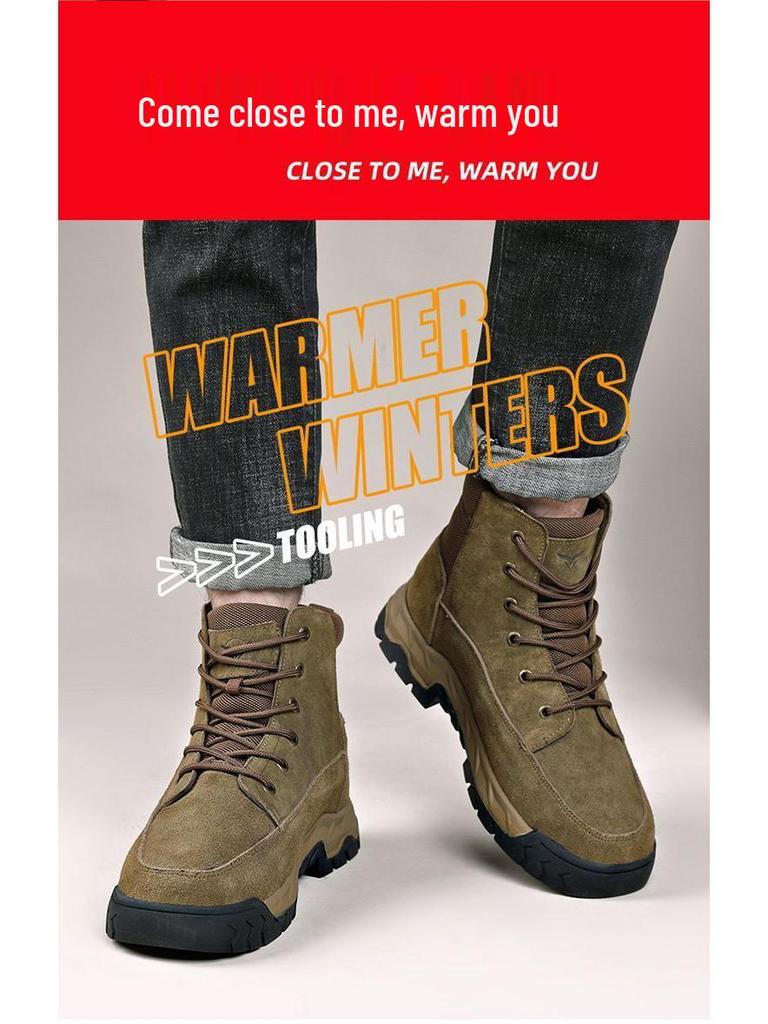 Men's Full Cowhide Shearling Snow Boots - Extra Thick Wool, Cold-Proof, Non-Slip, High-Top Winter Boots