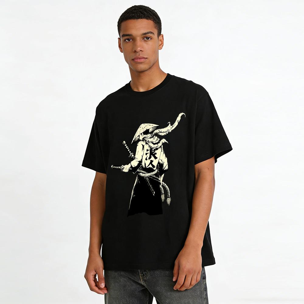 Vintage Ronin Ukiyo-e Druck Lässiges Oberteil Reines Baumwoll-T-Shirt