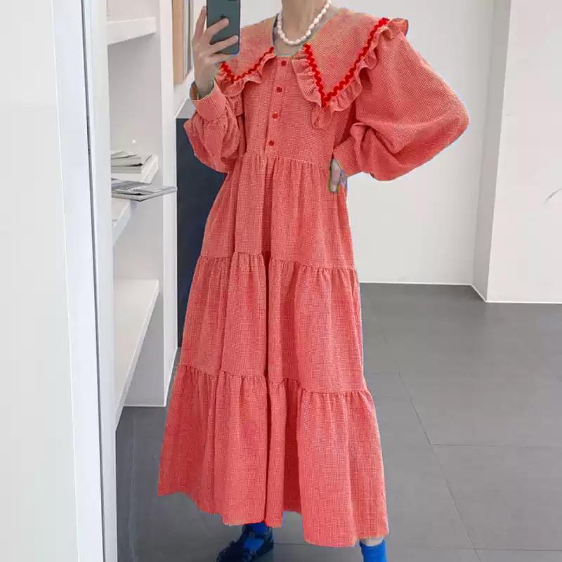 

VONDA Женские летние многослойные платья с длинным рукавом и лацканами M красный