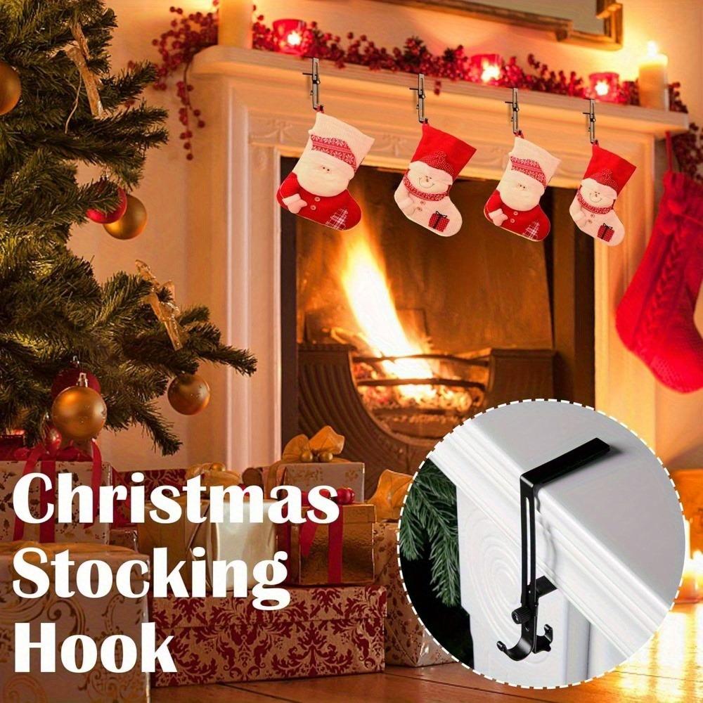 2Pcs/4Pcs Mantel Decorations Hook Up Stocking Hooks for Fireplace Christmas Stockings Holder Xmas Decorate Black Holders Mantle Hanger
