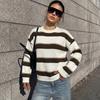Europe, America 2026 Autumn and Winter New American Retro Style Knitted Sweater Loose Shoulder Long Sleeve Crew Neck Striped Sweater